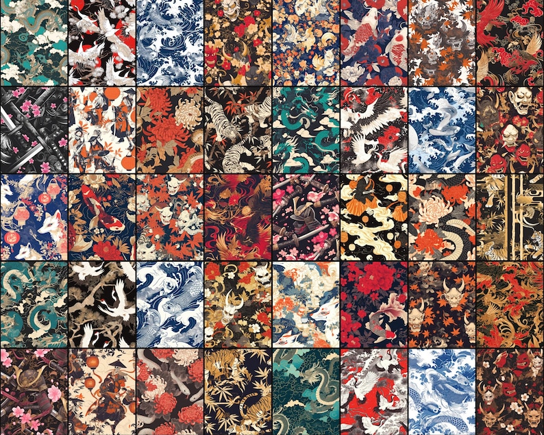 Japanese Irezumi Patterns digital paper bundle