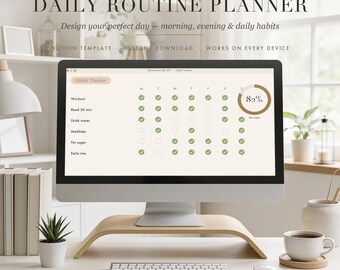 Daily Routine Planner Notion Template, Your perfect daily rhythm, Aesthetic Digital Planner, Instant Download