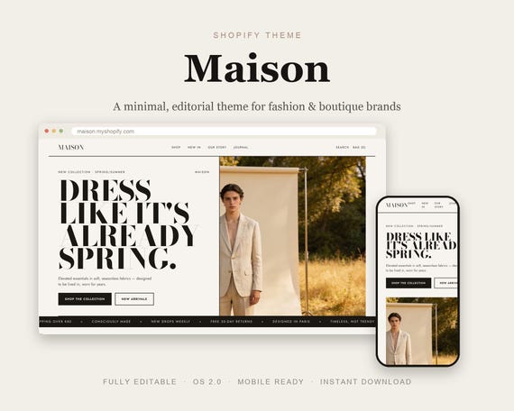 Maison Shopify Theme, Minimal Editorial Fashion Website (OS 2.0)