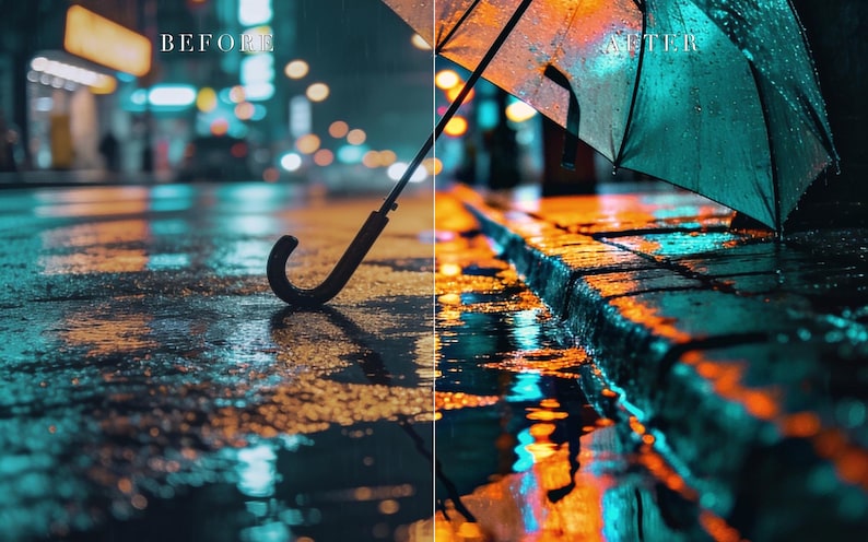 Rainy Streets Lightroom Presets Bundle, 6 Mobile & Desktop Presets, Cinematic Photo Filter, Instagram Blogger Aesthetic (Instant Download) image 4