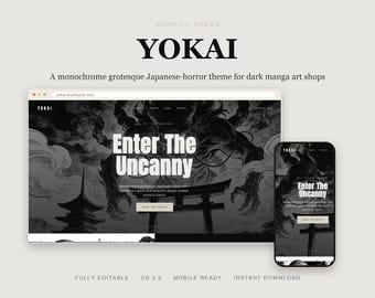 Yokai Shopify Theme, Dark Japanese Horror Manga Art Store (Instant Download)
