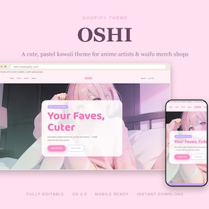 OSHI Shopify-Theme, Pastellfarbener Kawaii-Anime-Merch-Shop (Sofort-Download)