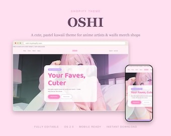 OSHI Shopify Theme, Pastel Kawaii Anime Merch Website (Instant Download)