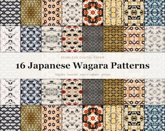 16 Japanese Wagara Sumi-e Seamless Patterns, Traditional Seigaiha Asanoha Digital Paper, Elegant Backgrounds (Digital Download)