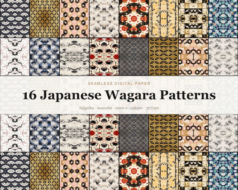 Japanese Wagara Patterns digital paper bundle