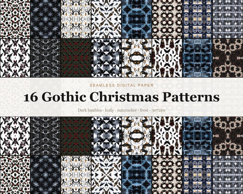 Gothic Christmas Patterns digital paper bundle