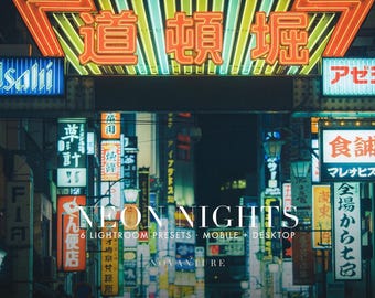 Neon Nights Lightroom Presets Bundle, 6 Mobile & Desktop Presets, Instagram Filter, Photo Editing (Instant Download)