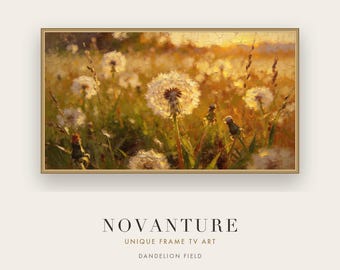 Samsung Frame TV Art Dandelion Field Golden Hour Impressionist Wildflower Painting