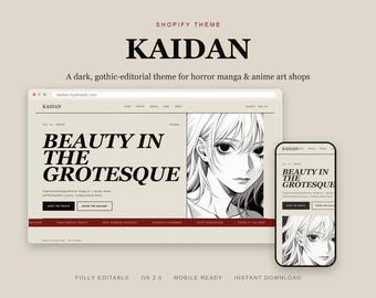 Kaidan Shopify Theme, Dark Gothic Anime Art Store Template (Instant Download)