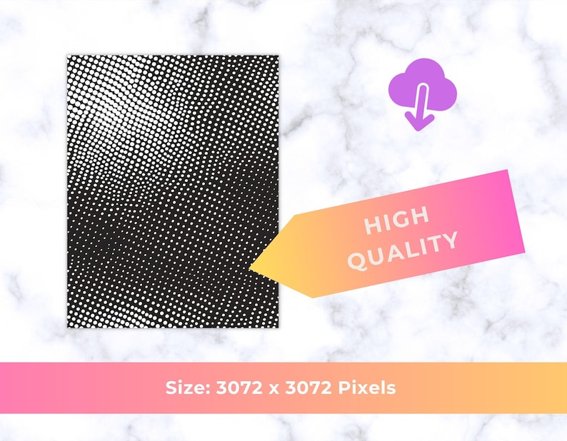 May include: Black and white abstract art print with a dotted pattern. The image includes a gradient arrow with the text "HIGH QUALITY" and a cloud icon with a downward arrow. The size is 3072 x 3072 pixels.