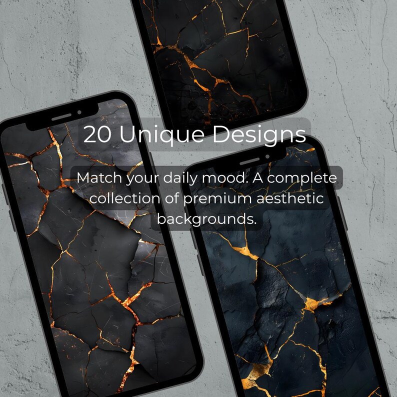 iPhone Wallpaper: Dark Wabi Sabi Kintsugi Matte Black Gold (Digital Download) image 2
