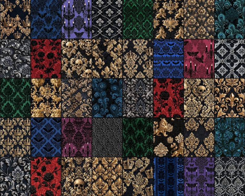 Gothic Damask Baroque Patterns digital paper bundle