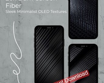 May include: A digital product image featuring three smartphones with dark carbon fiber textures. The text "20x Dark Carbon Fiber" and "Sleek Minimalist OLED Textures" is displayed at the top. A red banner with the text "Instant Download" is at the bottom.