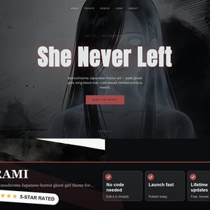 Japanese Horror Shopify Theme, Dark J-Horror Ghost Girl Manga Art Store Template, Creepy Monochrome Website, OS 2.0, Instant Download