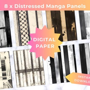 Manga Panel Digital Paper, Gritty Distressed Japanese Comic Layout Patterns (Digital Download)