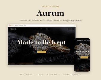 Jewelry Shopify Theme, Luxury Fine Jewellery Template, Immersive Gold OS 2.0 Website, Instant Download