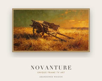 Samsung Frame TV Art Abandoned Wagon Vintage Rustic Golden Hour Landscape Painting