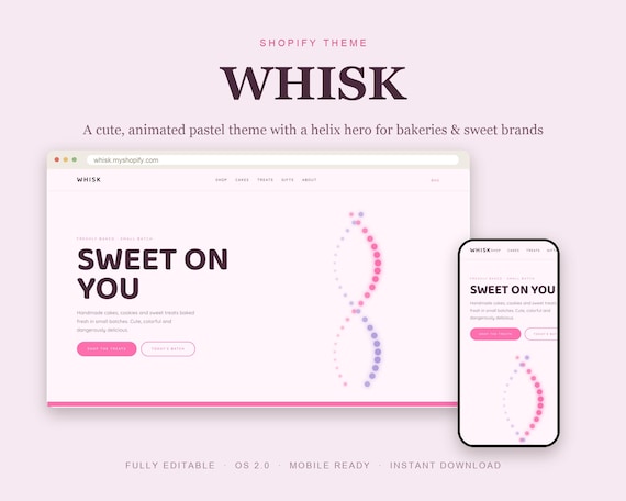 Bakery Shopify Theme, Pastel Cute Cake Sweets Store Template, Animated