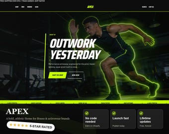 Fitness Shopify Theme, Activewear Sports Gym Template, Bold Athletic OS 2.0 Website, Instant Download
