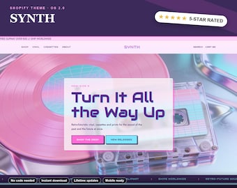 Music Shopify Theme, Vaporwave Vinyl Records Template, Retro 80s OS 2.0 Website, Instant Download