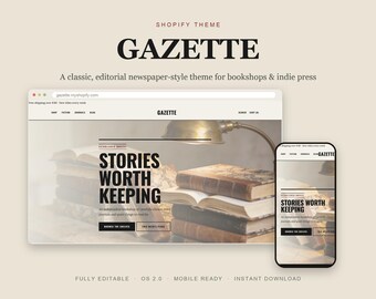 Bookstore Shopify Theme, Vintage Editorial Newspaper Template, Classic OS 2.0 Website, Instant Download