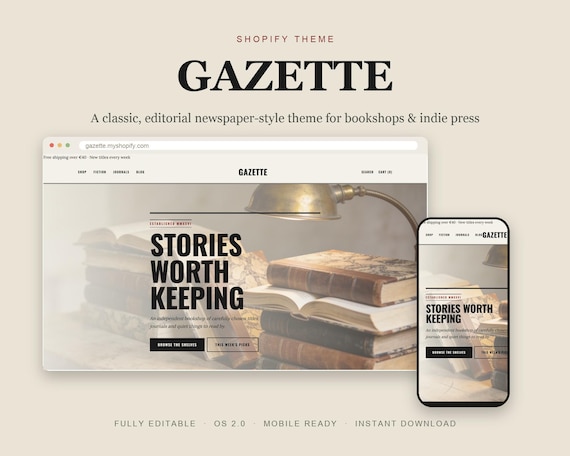Bookstore Shopify Theme, Vintage Editorial Newspaper Template, Classic