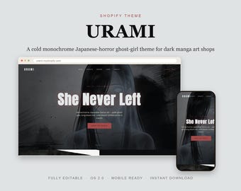 Japanese Horror Shopify Theme, Dark J-Horror Ghost Girl Manga Art Store Template, Creepy Monochrome Website, OS 2.0, Instant Download