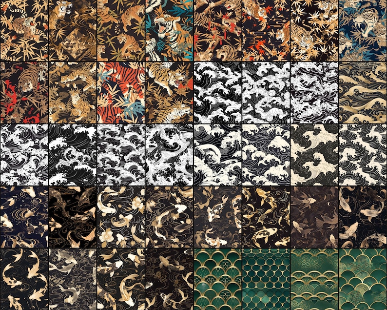 Japanese seamless digital paper bundle