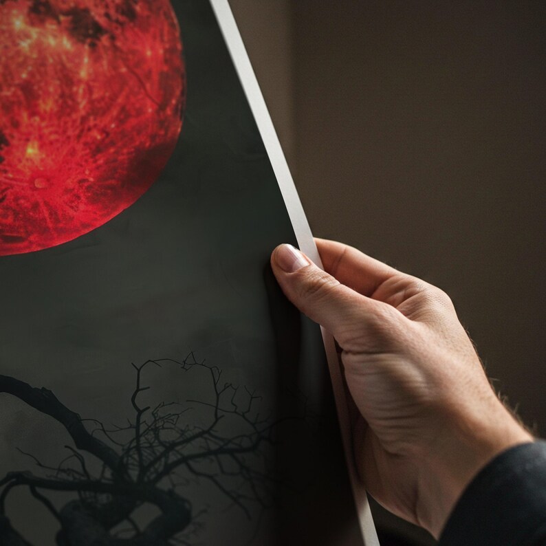Gothic Red Moon Wall Art Print, Twisted Tree Digital Download Print image 2
