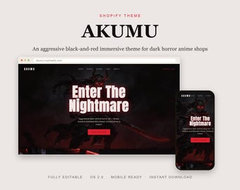 Akumu Shopify Theme, Dark Horror Anime Manga Store, Aggressive OS 2.0 (Instant Download)