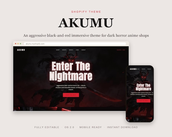 Akumu Shopify Theme, Dark Horror Anime Manga Store, Aggressive OS 2.0