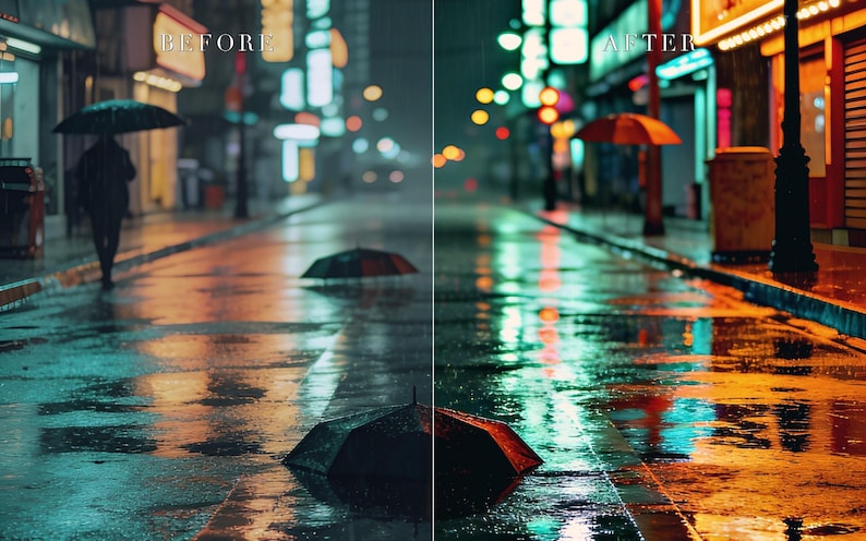 Rainy Streets Lightroom Presets Bundle, 6 Mobile & Desktop Presets, Cinematic Photo Filter, Instagram Blogger Aesthetic (Instant Download) image 3