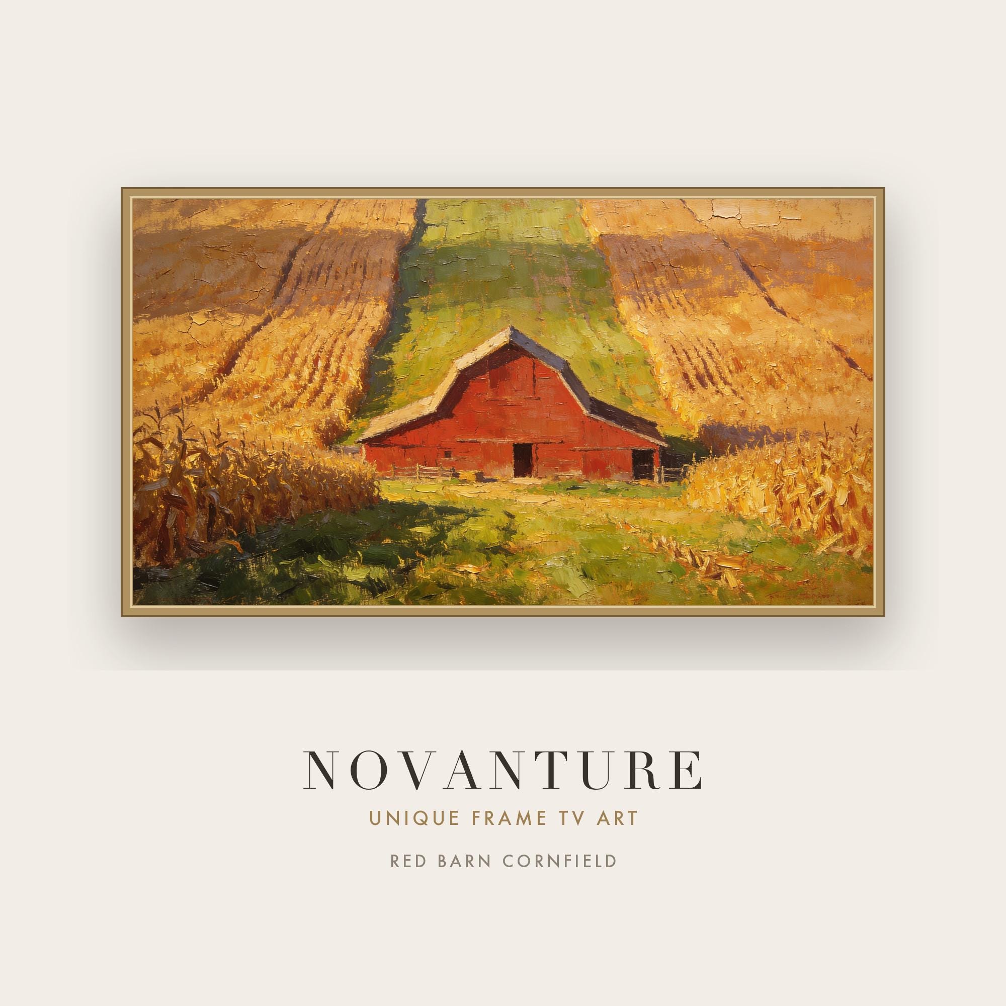 Samsung Frame TV Art Red Barn Cornfield Landscape, Autumn Harvest Countryside Pa