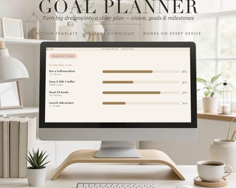 Goal Planner Notion Template, From vision to reality, Aesthetic Digital Planner, Instant Download