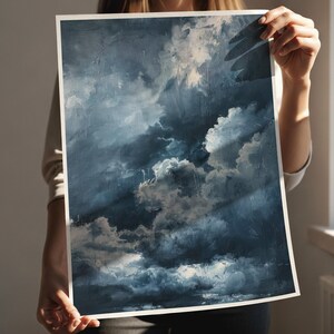 Lámina decorativa abstracta azul oscuro para pared, cielos tormentosos, descarga digital, decoración moderna para el hogar (descarga digital) imagen 3