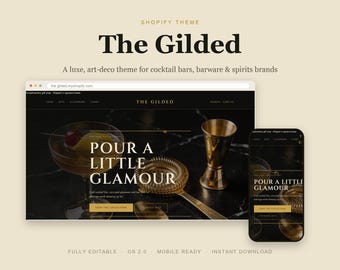 Art Deco Shopify Theme, Luxe Gold Barware Website (Instant Download)
