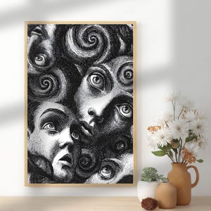 Spiral Art Print Digital Download, Surreal Horror Manga Wall Decor, Junji Ito Style (Digital Download)