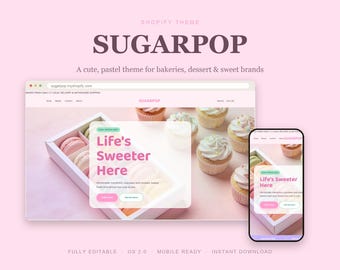 Pastel Bakery Shopify Theme, Sweet Brands OS 2.0 Website (Instant Download)