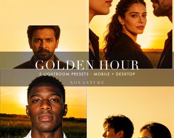 Golden Hour Lightroom Presets, 5 Mobile Desktop Filters (Instant Download)