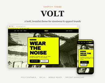 Streetwear Shopify Theme, Bold Brutalist Clothing Template, Editable OS 2.0 Fashion Website, Instant Download