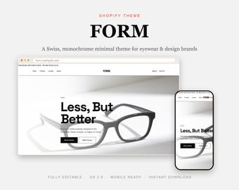 Minimal Shopify Theme, Monochrome Eyewear Design Template, Swiss OS 2.0 Website, Instant Download