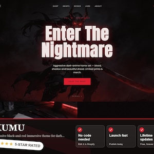 Akumu Shopify Theme, Dark Horror Anime Manga Store, Aggressive OS 2.0 (Instant Download)