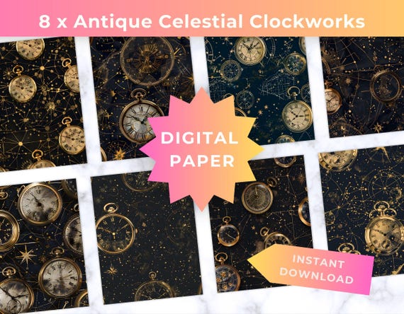Seamless Patterns Pocket Watch Dark Academia Celestial Digital Paper (Di