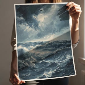 Dark Moody Seascape Wall Art Print, Stormy Ocean Digital Download Printable (Digital Download) image 3