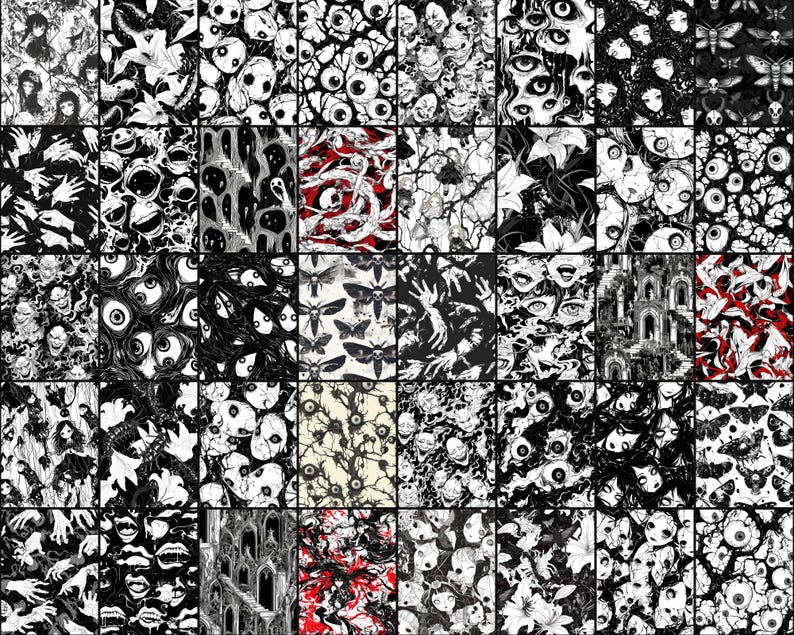 Gothic Horror Manga Patterns digital paper bundle
