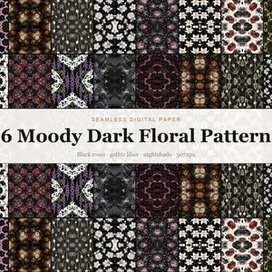 Moody Dark Floral Patterns digital paper bundle