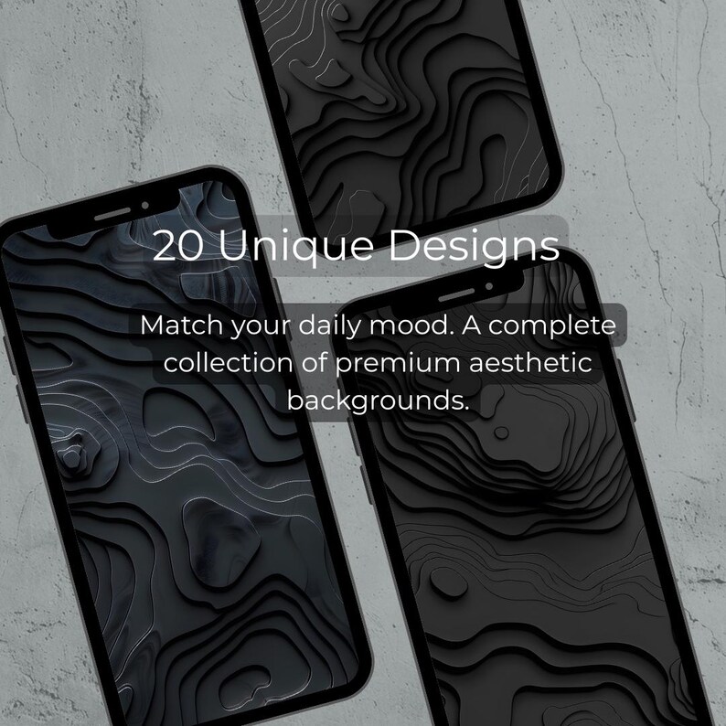 Pack de fonds d'écran iPhone : Carte topographique sombre 3D abstraite (Téléchargement numérique) image 2