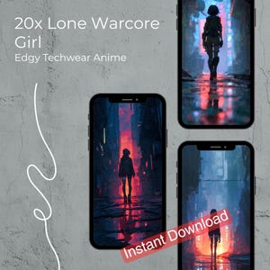 Lone Warcore Techwear Anime Girl iPhone Wallpaper-bundel (digitale download)