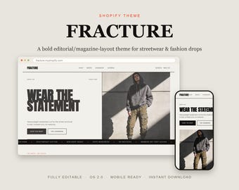 Streetwear Shopify Theme, Bold Editorial Fashion Template, Magazine Layout OS 2.0 Website, Instant Download