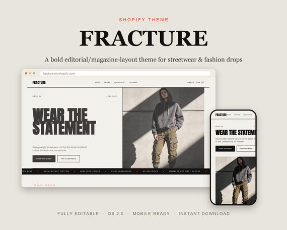 Streetwear Shopify Theme, Bold Editorial Fashion Template, Magazine La